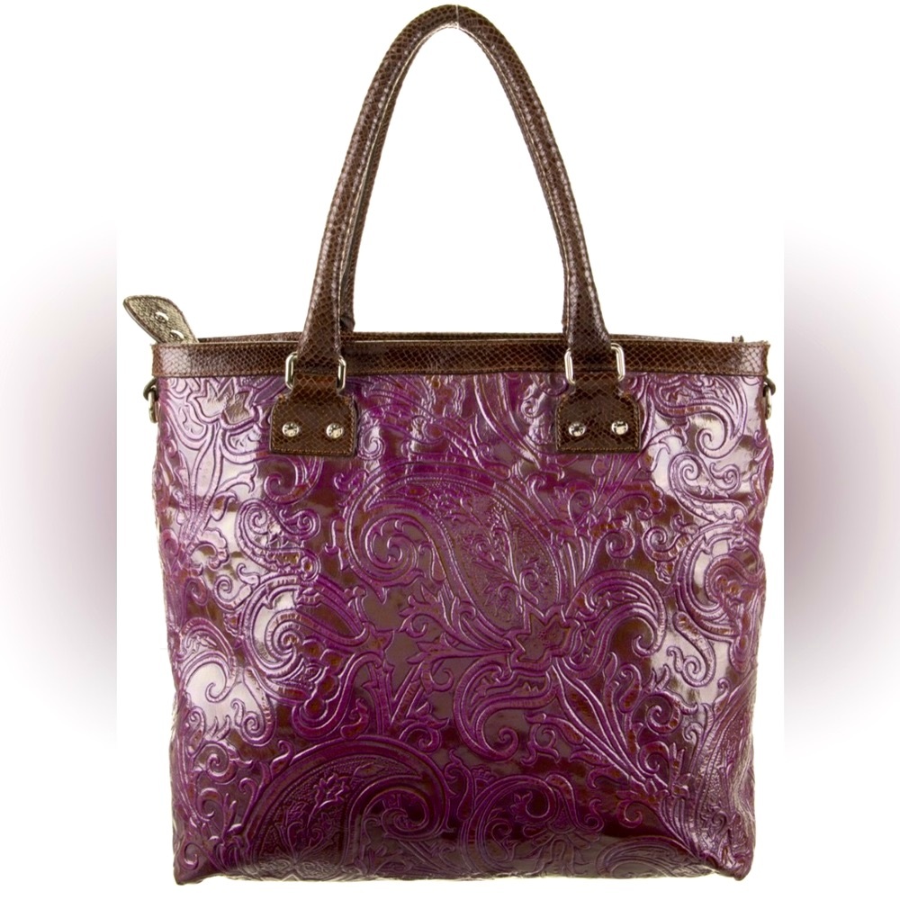 ETRO Milano Plum Purple Tooled Italian Leather Western Cowgirl Tote Bag -  Rare